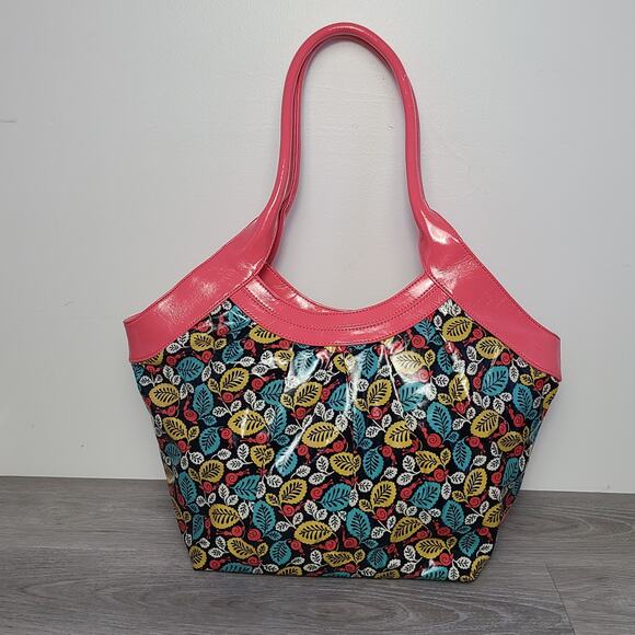 Vera Bradley Frill Collection Tote Bag Pink Snails Blue Yellow Leaves - Picture 1 of 11